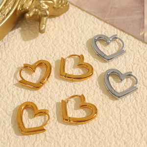 1 Paire De Boucles D'Oreilles Créoles En Acier Inoxydable Plaqué Or  Pour Femme, Série Simple, Motif Cœur h5 Image3