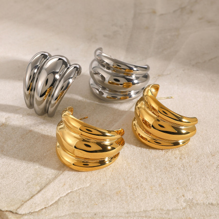 1 Paire De Boucles D'Oreilles À Tige En Acier Inoxydable Plaqué Or  Pour Femme, Style Bande Simple