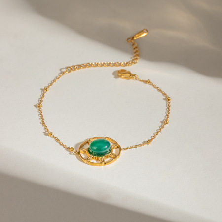 bracelet à breloques rétro géométrique en acier inoxydable plaqué or  pour femme, série ethnique, 1 pièce 2