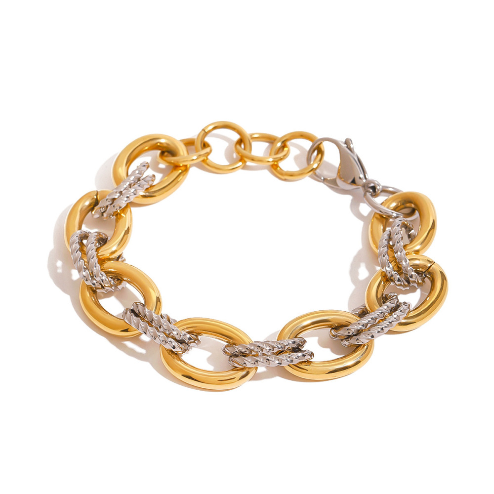 Bracelet Chaîne Pour Femme, Série Simple, Anneau Quotidien En Acier Inoxydable Plaqué Or , 1 Pièce Image9