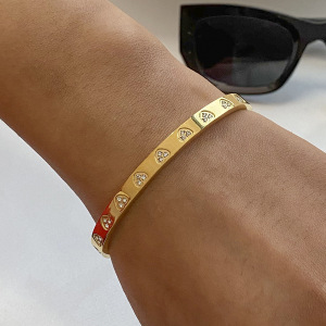 Bracelet Simple En Acier Inoxydable Plaqué Or  Avec Strass Pour Femme, Série , Forme Amour/Cœur h5 Image5