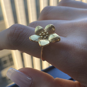Bague Ajustable Pour Femme, Collection Romantique, Élégante Et Délicate, En Acier Inoxydable Doré, Étanche, Ornée D'Une Fleur. h5 Image7