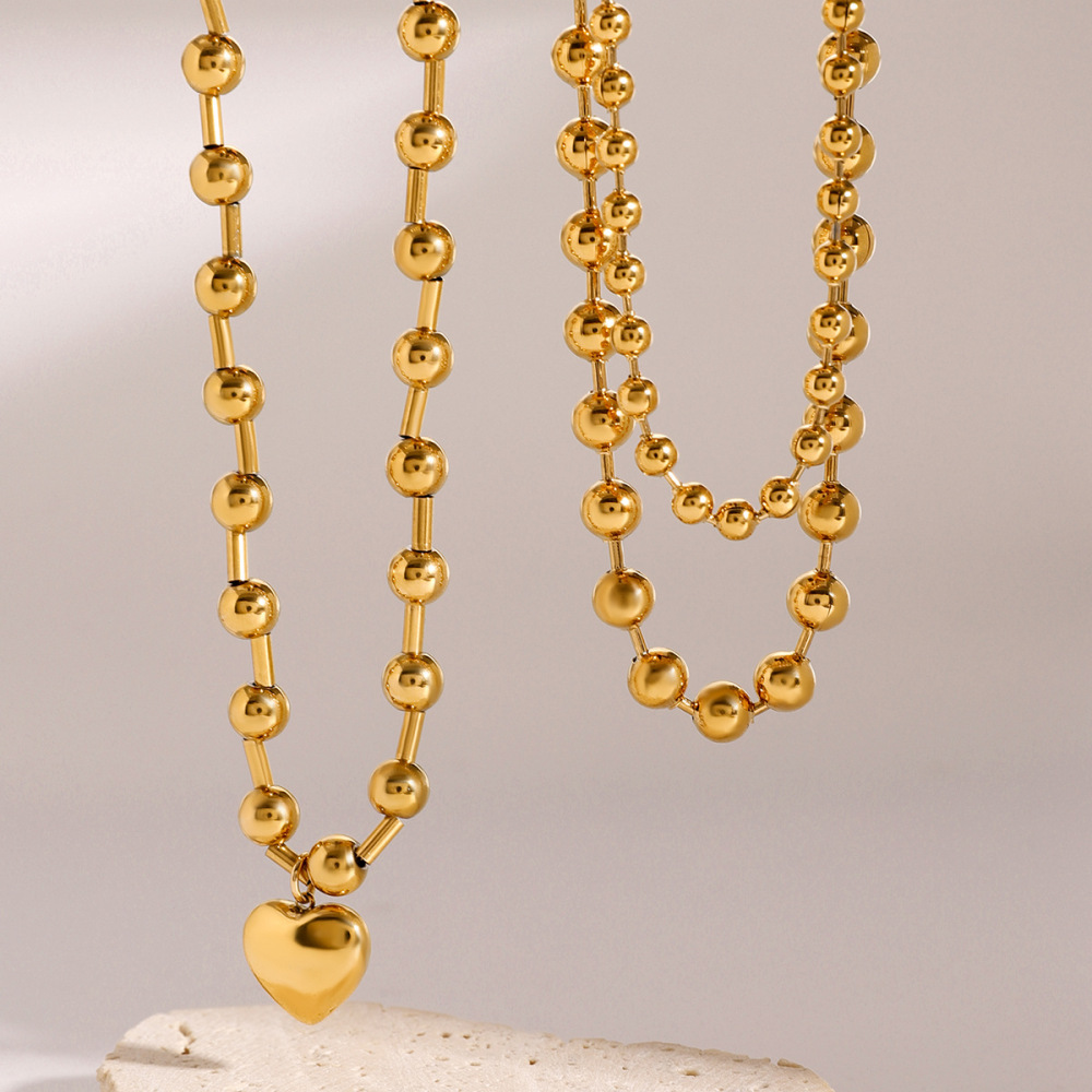 Collier De Perles Pour Femme En Acier Inoxydable Plaqué Or , Série Simple, Cœur Simple, 1 Pièce Image3