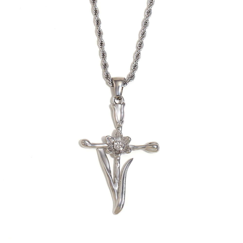 Collier Pendentif Femme Style Rétro Fleuri, En Acier Inoxydable, Couleur Or, Étanche, Collection Romantique (1 Pièce) Image8
