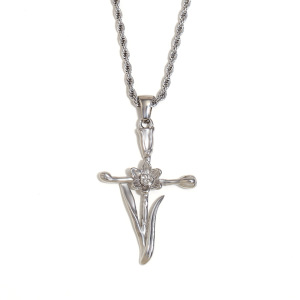 Collier Pendentif Femme Style Rétro Fleuri, En Acier Inoxydable, Couleur Or, Étanche, Collection Romantique (1 Pièce) h5 Image8
