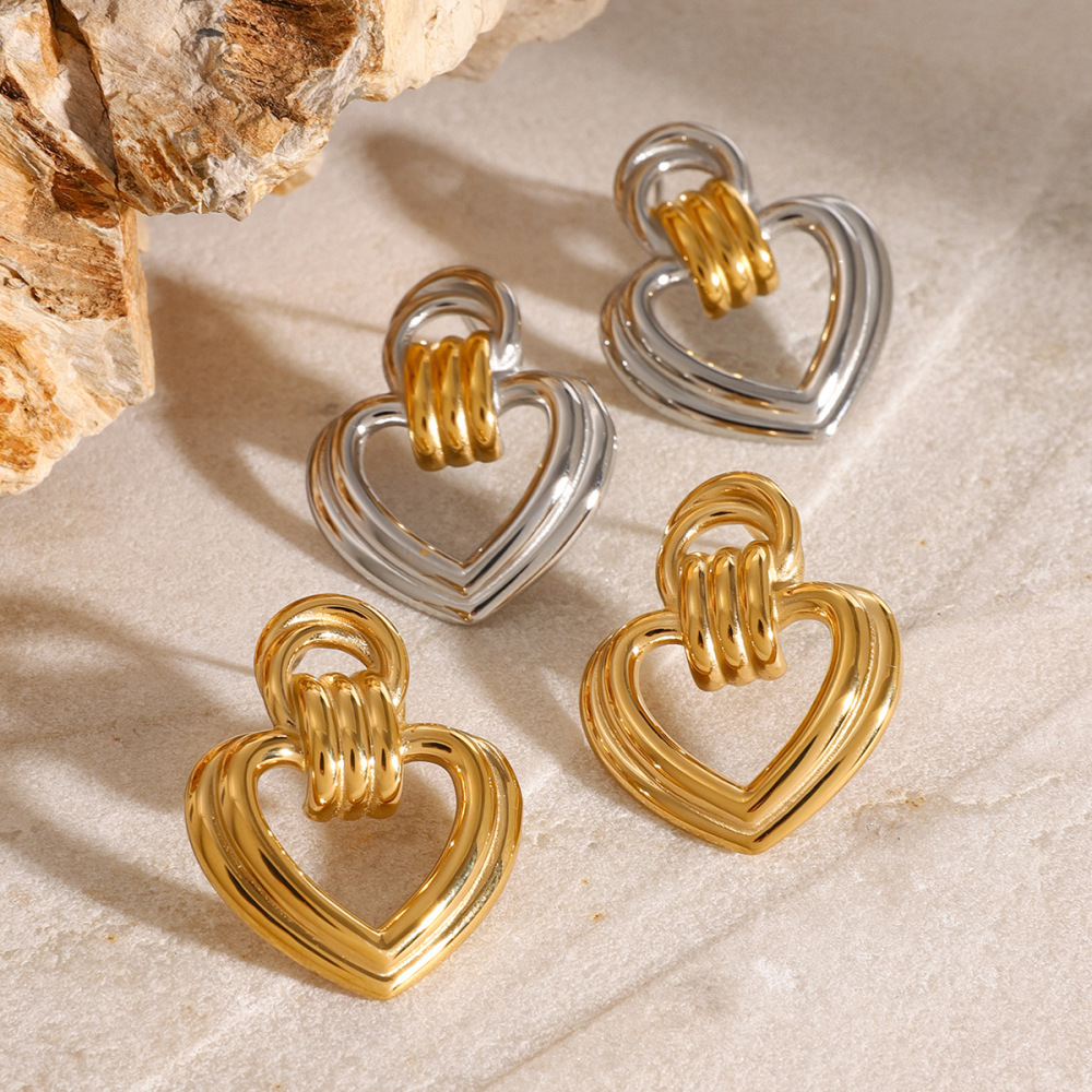 1 Paire De Boucles D'Oreilles À Tige En Acier Inoxydable Plaqué Or  Pour Femme, Série Simple Sweet Heart Image4