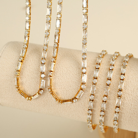 bracelet chaîne géométrique simple en acier inoxydable plaqué or et zircon pour femme, série luxueuse, 1 pièce