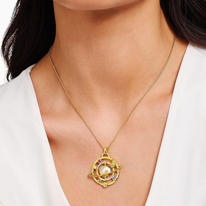 Collier Élégant Avec Pendentif Soleil/Lune En Acier Inoxydable Plaqué Or Et Strass Pour Femme, Série Luxueuse, 1 Pièce h5Image3