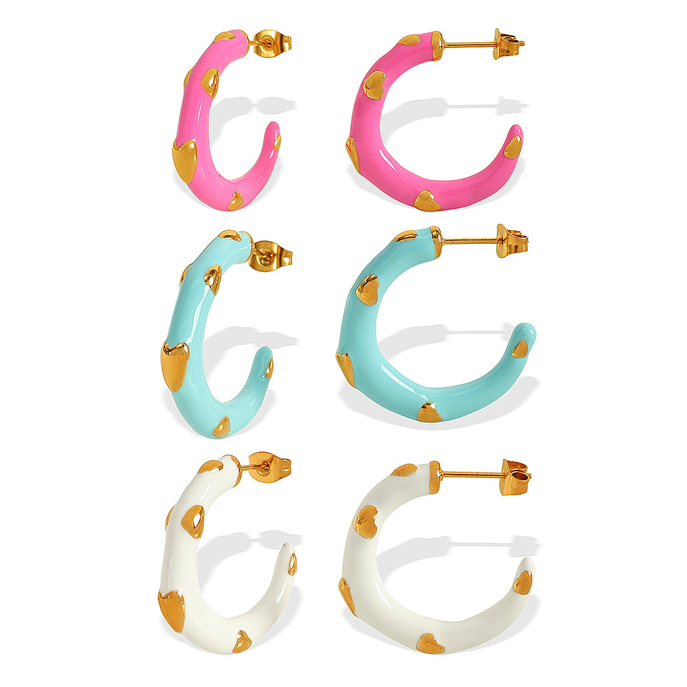 1 Paire De Boucles D'Oreilles Puces Romantiques En Forme De Cœur, En Acier Inoxydable Plaqué Or Pour Femme Image4