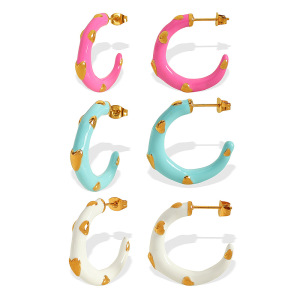 1 Paire De Boucles D'Oreilles Puces Romantiques En Forme De Cœur, En Acier Inoxydable Plaqué Or Pour Femme h5 Image4