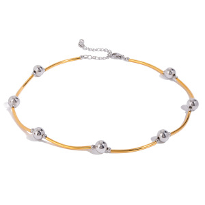 Collier Chaîne Géométrique Décontracté En Acier Inoxydable Plaqué Or  Pour Femme, Série Simple, 1 Pièce h5 Image5