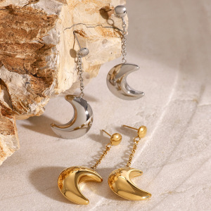 1 Paire De Boucles D'Oreilles Pendantes Pour Femme, Série Simple, Soleil/Lune, En Acier Inoxydable Plaqué Or  h5 Image3