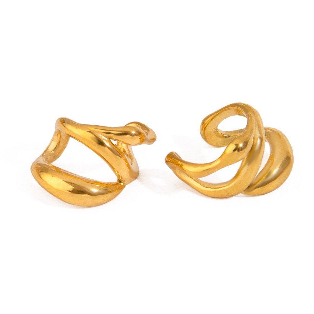 1 Paire De Manchettes D'Oreilles Pour Femmes, Collection Stylish Series, Forme Classique Irrégulière, Acier Inoxydable, Étanches, Couleur Or Image9