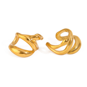 1 Paire De Manchettes D'Oreilles Pour Femmes, Collection Stylish Series, Forme Classique Irrégulière, Acier Inoxydable, Étanches, Couleur Or h5 Image9