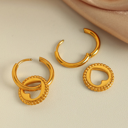 1 paire de boucles d'oreilles pendantes en acier inoxydable plaqué or  pour femme, série simple, motif cœur 2
