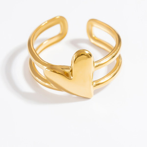 Bague Ajustable Pour Femme, Collection Romantique, Style Cœur Audacieux, En Acier Inoxydable Étanche Couleur Or. h5 Image12