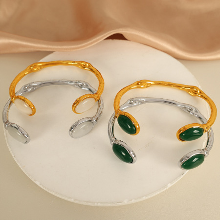 bracelet géométrique simple en acier inoxydable plaqué or  avec strass pour femme, 1 pièce