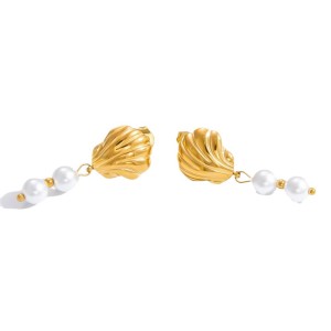 Boucles D'Oreilles Élégantes En Forme De Coquillage, Collection Graceful, En Acier Inoxydable Imperméable Couleur Or. h5 Image6
