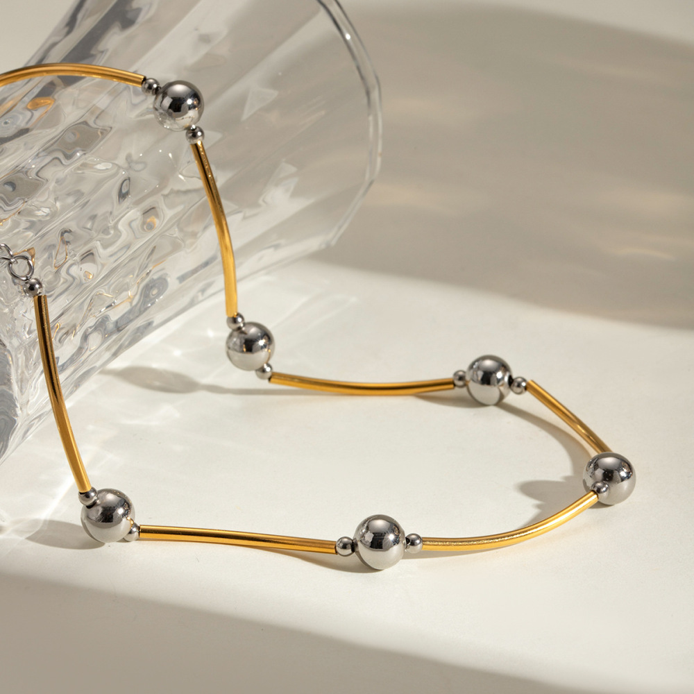 Collier Chaîne Géométrique Décontracté En Acier Inoxydable Plaqué Or  Pour Femme, Série Simple, 1 Pièce Image3
