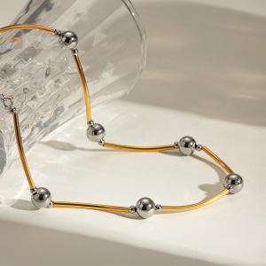 Collier Chaîne Géométrique Décontracté En Acier Inoxydable Plaqué Or  Pour Femme, Série Simple, 1 Pièce h5 Image3