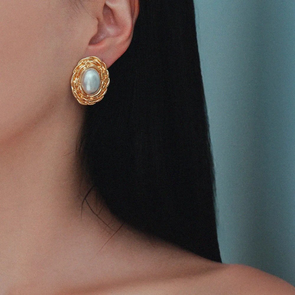 1 Paire De Boucles D'Oreilles À Tige Géométriques Rétro En Acier Inoxydable Plaqué Or Pour Femme, Série Classique h5Image2