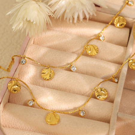Collier pendentif femme de luxe, forme ronde, en acier inoxydable, étanche, couleur or, 1 pièce.