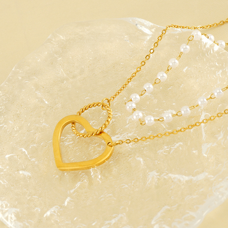 1 Paire De Colliers De Perles À Double Chaîne Superposés De Mode Française Transfrontalière, Bijoux De Luxe Légers En Acier Inoxydable, Collier En Acier Titane Assorti Pour Femmes h5Image3