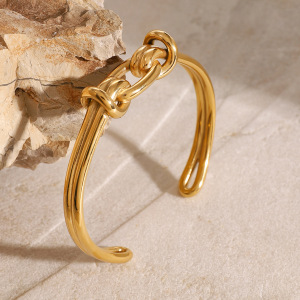 Bracelet Simple Torsadé En Acier Inoxydable Plaqué Or  Pour Femme, 1 Pièce h5 Image5