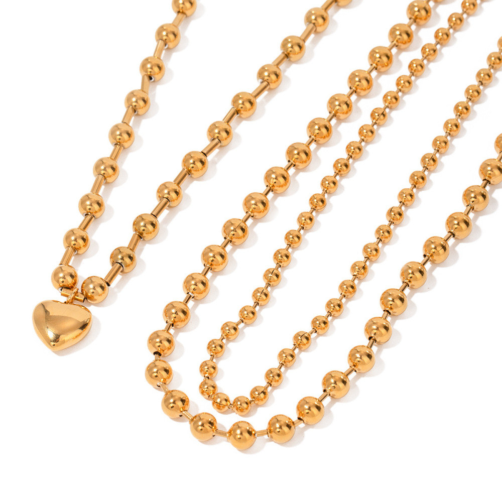 Collier De Perles Pour Femme En Acier Inoxydable Plaqué Or , Série Simple, Cœur Simple, 1 Pièce Image6