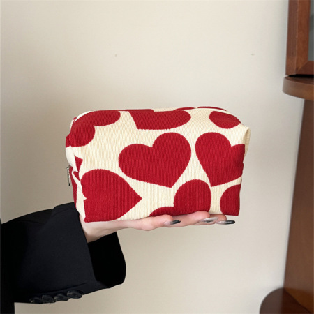 Sac à main en velours côtelé pour femme, série romantique, motif cœur mignon, 1 pièce