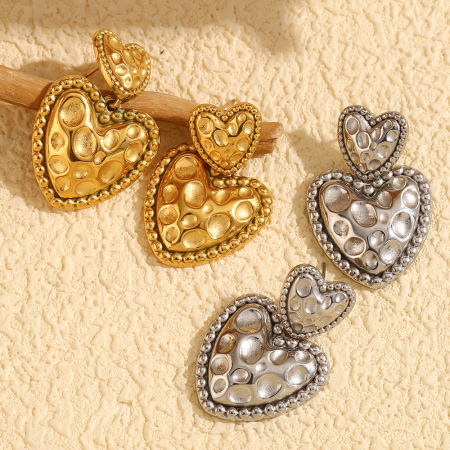 Boucles d'oreilles pendantes pour femme, collection romantique, en acier inoxydable doré, imperméables, en forme de cœur.