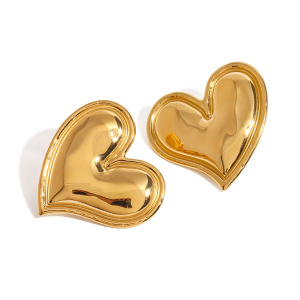 1 Paire De Boucles D'Oreilles Puces En Acier Inoxydable Doré, Étanches, En Forme De Cœur h5 Image5