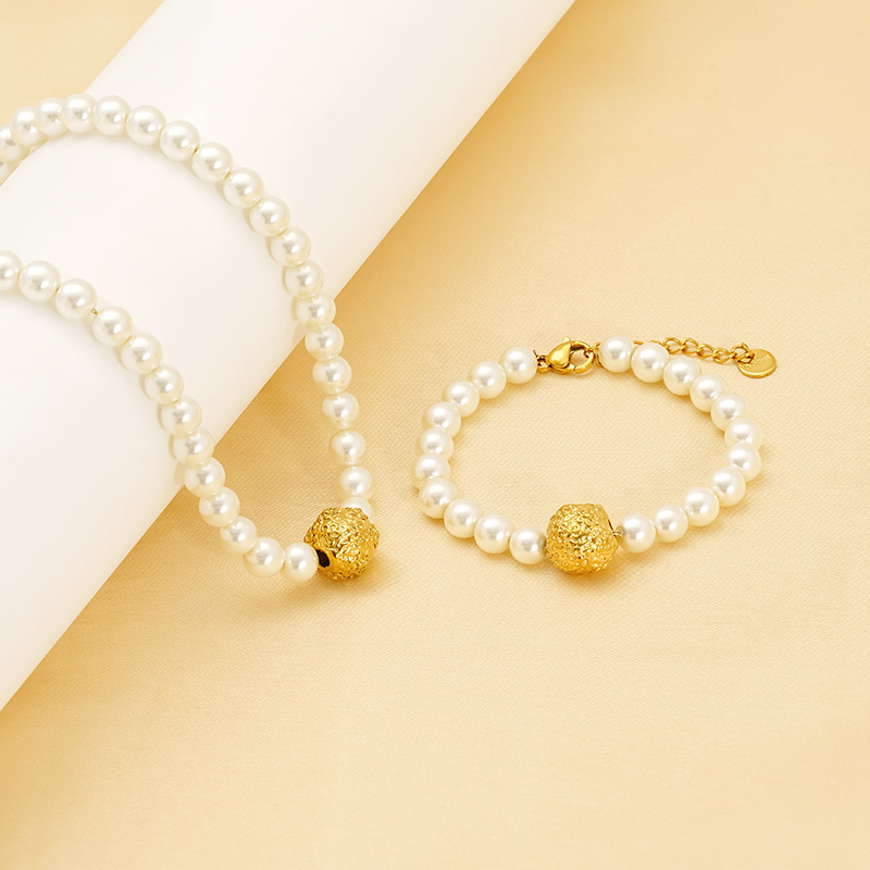 Bracelet À Perles Pour Femme, 1 Pièce, En Acier Inoxydable Plaqué Or, Étanche, Collection Simple Series Image4