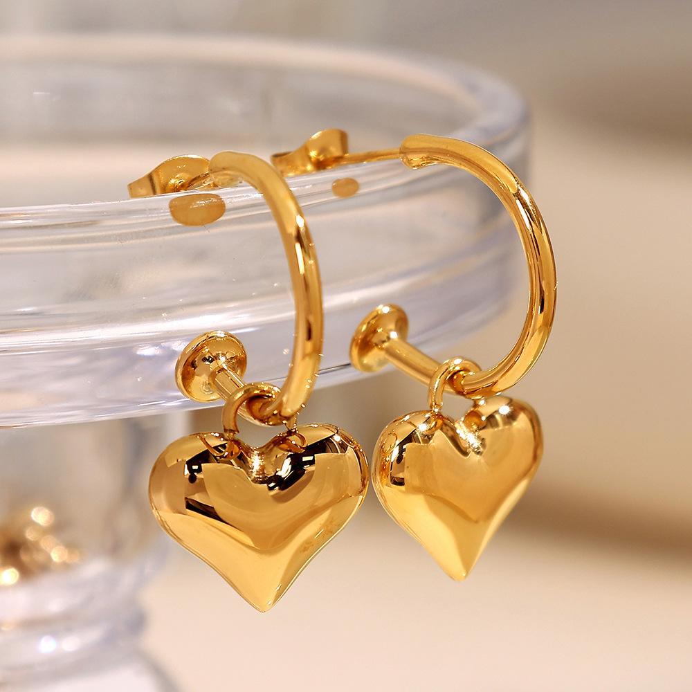 1 Paire De Boucles D'Oreilles Pendantes Pour Femme, Série Romantique, En Acier Titane Couleur Or, Motif Cœur Image7