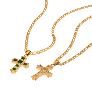 Collier Avec Pendentif Croix Classique En Acier Inoxydable Plaqué Or Et Zircon Pour Femme, Série Ethnique, 1 Pièce h5 Image5