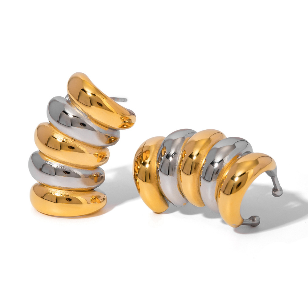 1 Paire De Manchettes D'Oreilles Femme En Acier Inoxydable Plaqué Or, Style Rétro Géométrique Simple h5Image2