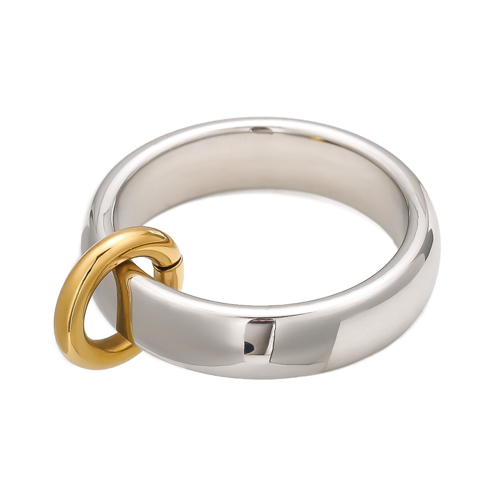 1 Paire De Bagues Simples Pour Femme, Série , Couleur Unie, En Acier Inoxydable Plaqué Or h5Image5