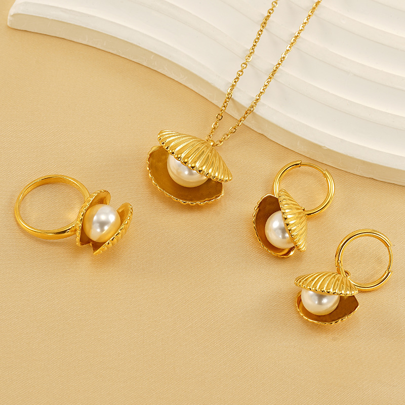 1 Paire De Boucles D'Oreilles En Coquillage De Perles, Style Simple Et Tendance, Ensemble De Bijoux Pour Femmes, Collier Léger Et Luxueux, Haut De Gamme, Pendentifs Pour Femmes Image4