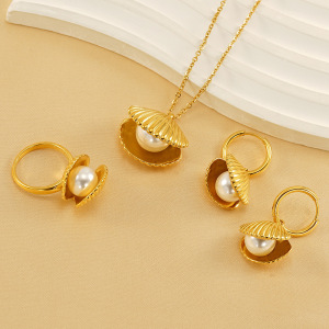 1 Paire De Boucles D'Oreilles En Coquillage De Perles, Style Simple Et Tendance, Ensemble De Bijoux Pour Femmes, Collier Léger Et Luxueux, Haut De Gamme, Pendentifs Pour Femmes h5 Image4
