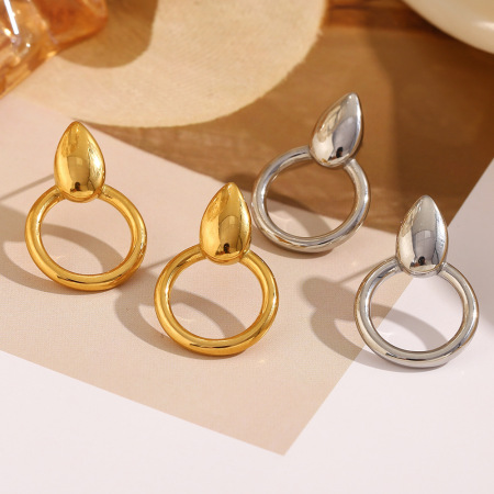 Boucles d'oreilles pendantes pour femme, style géométrique classique, en acier inoxydable doré, étanches, collection Simple Series (1 paire).
