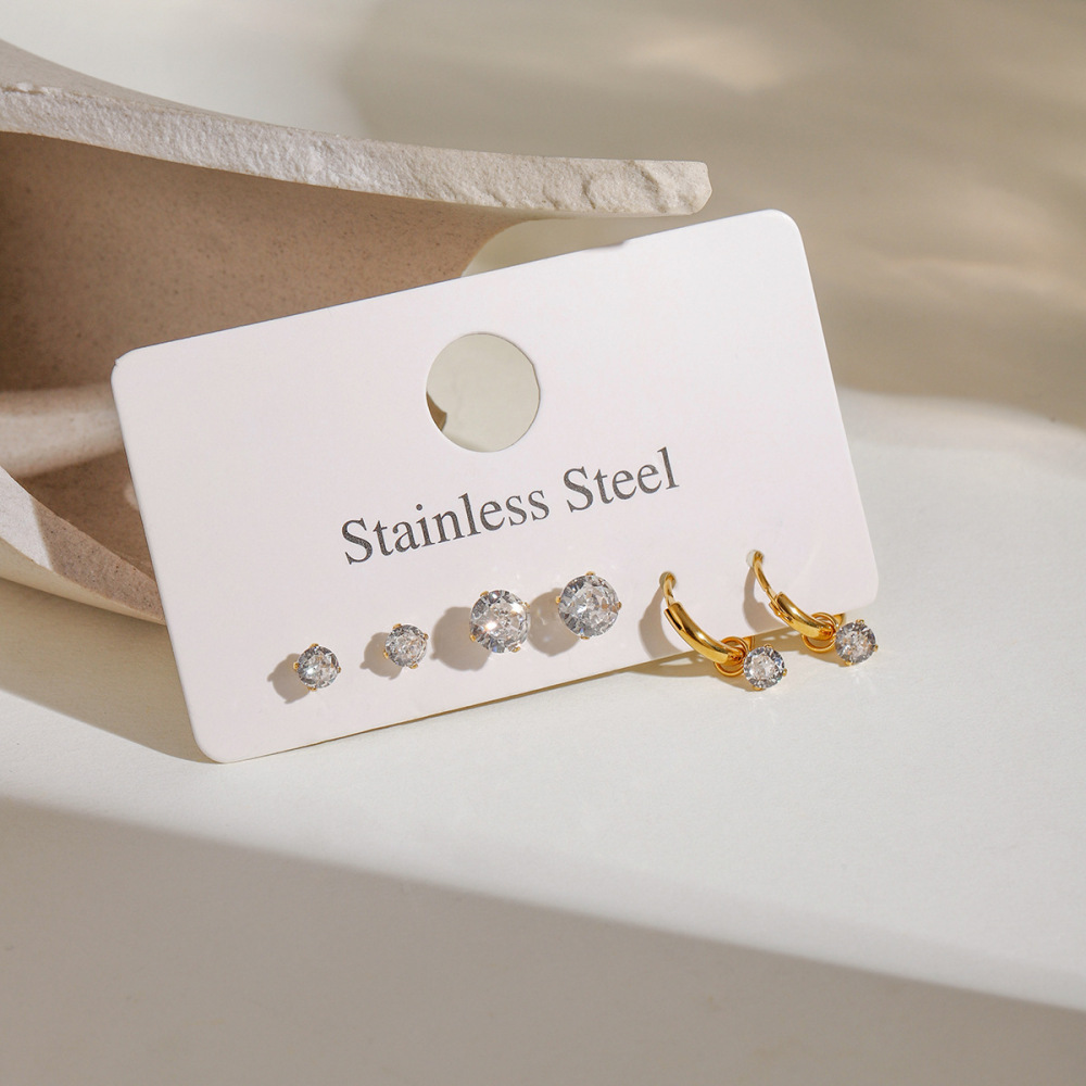 1 Paire De Boucles D'Oreilles Géométriques Simples En Acier Inoxydable Plaqué Or Et Zircon Pour Femme h5Image3