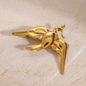 1 Paire De Broches Pour Femme En Acier Inoxydable Plaqué Or , Motif Animal Naturel, Série Classique h5 Image5