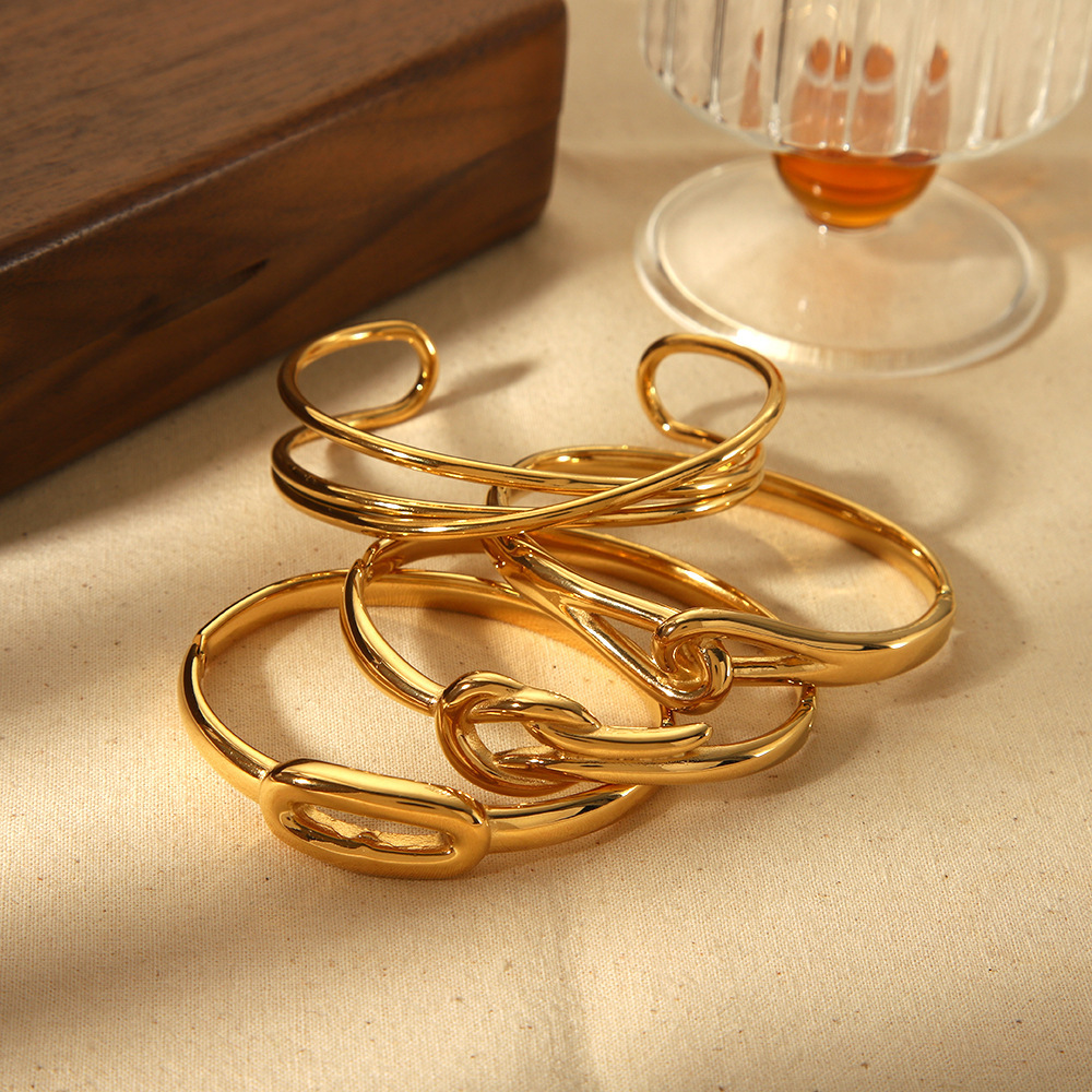 1 Pièce De Style Ins Bracelets Ronds Plaqués Or  Image3