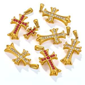 Pendentif Femme Croix Rétro Luxueuse En Acier Inoxydable Étanche Couleur Or (1 Pièce) h5 Image6