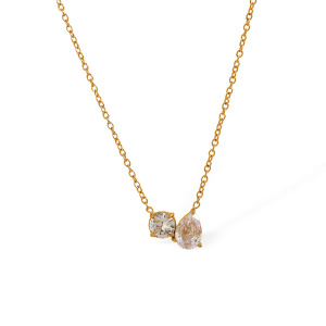 Collier Élégant Avec Pendentif Géométrique En Acier Titane Plaqué Or  Et Strass Pour Femme, Série Romantique, 1 Pièce h5 Image6