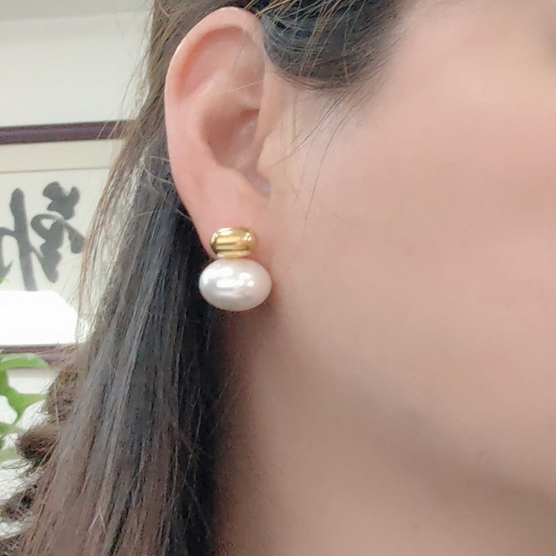 1 Paire De Boucles D'Oreilles À Tige Rétro En Acier Inoxydable Plaqué Or Avec Perles Pour Femme, Série Luxueuse Image5