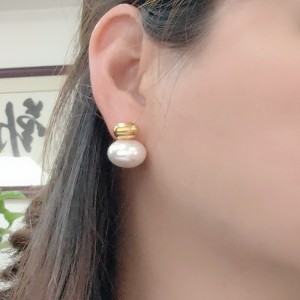 1 Paire De Boucles D'Oreilles À Tige Rétro En Acier Inoxydable Plaqué Or Avec Perles Pour Femme, Série Luxueuse h5 Image5