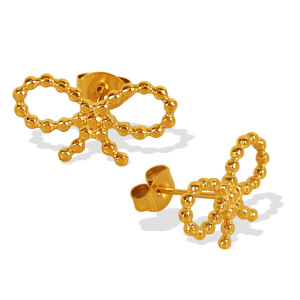 1 Paire De Boucles D'Oreilles À Tige Pour Femme En Acier Inoxydable Plaqué Or , Série Simple, Avec Nœud Papillon h5 Image6