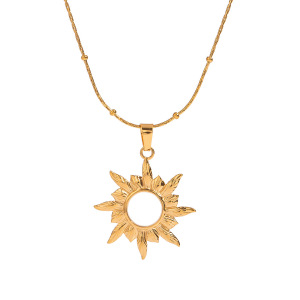 Collier Élégant Avec Pendentif Soleil/Lune En Acier Inoxydable Plaqué Or  Pour Femme, Série Simple, 1 Pièce h5 Image5