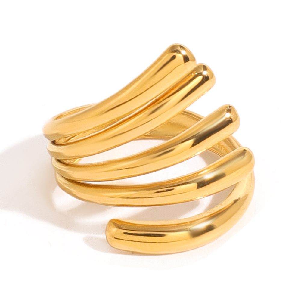 Bague Minimaliste En Acier Inoxydable Doré, Étanche, De Forme Irrégulière (1 Pièce) Image5